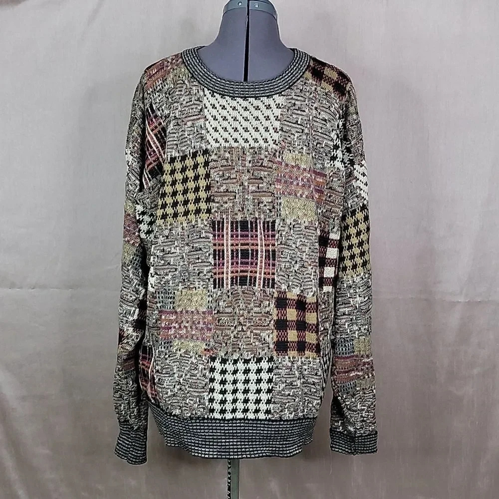 TSR Men's Patchwork Grandpa Sweater Medium‎